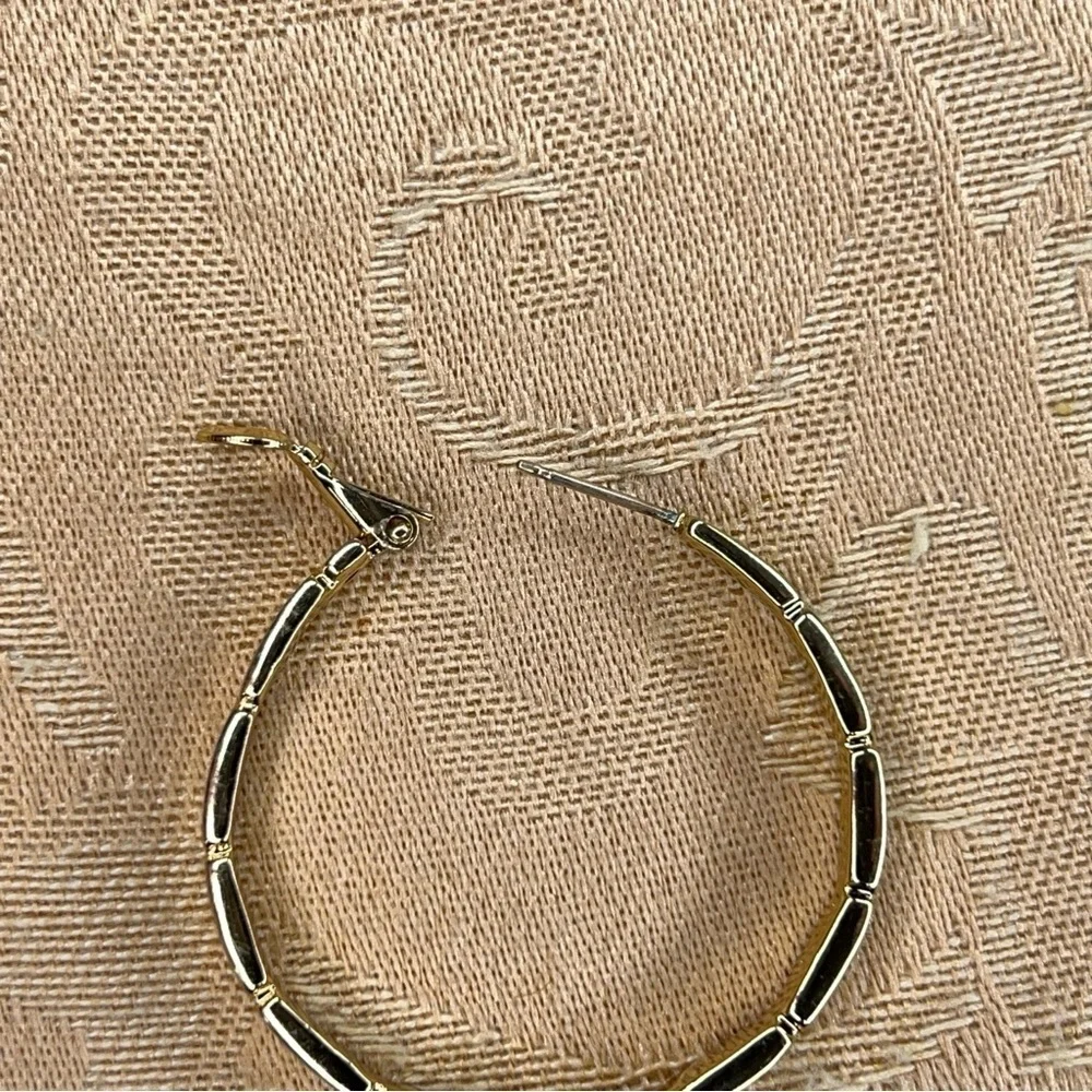 GOLD HOOP EARRINGS CLASSIC ELEGANT BAMBOO TEXTURED